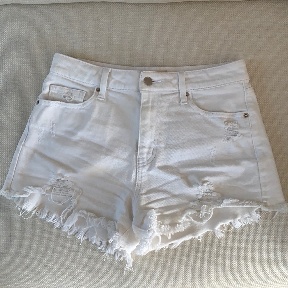 White Distressed Denim Shorts